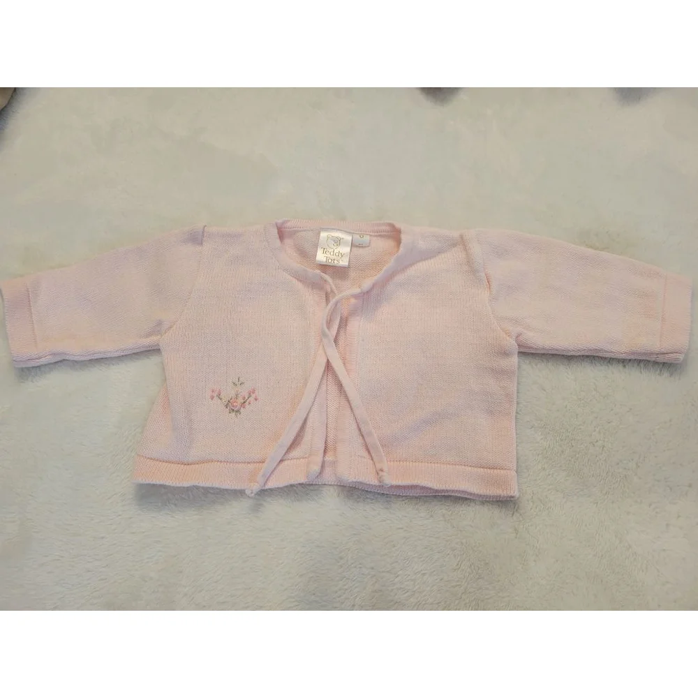 Bundle 2 Vintage Teddy Tots Baby Girl Pink Knit Sets Size 0